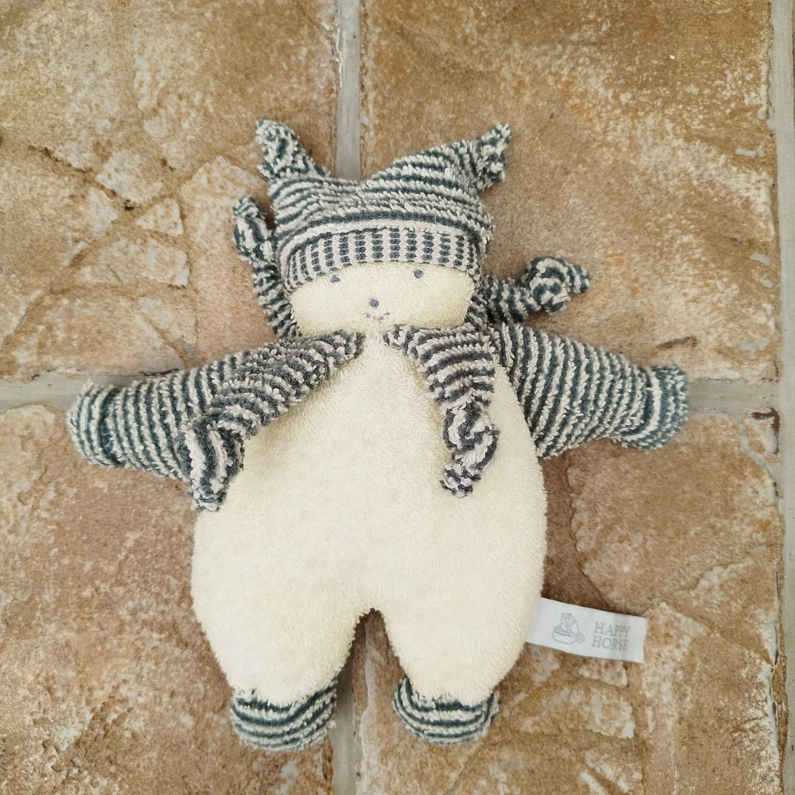 Doudou lutin bonnet rayures grelot